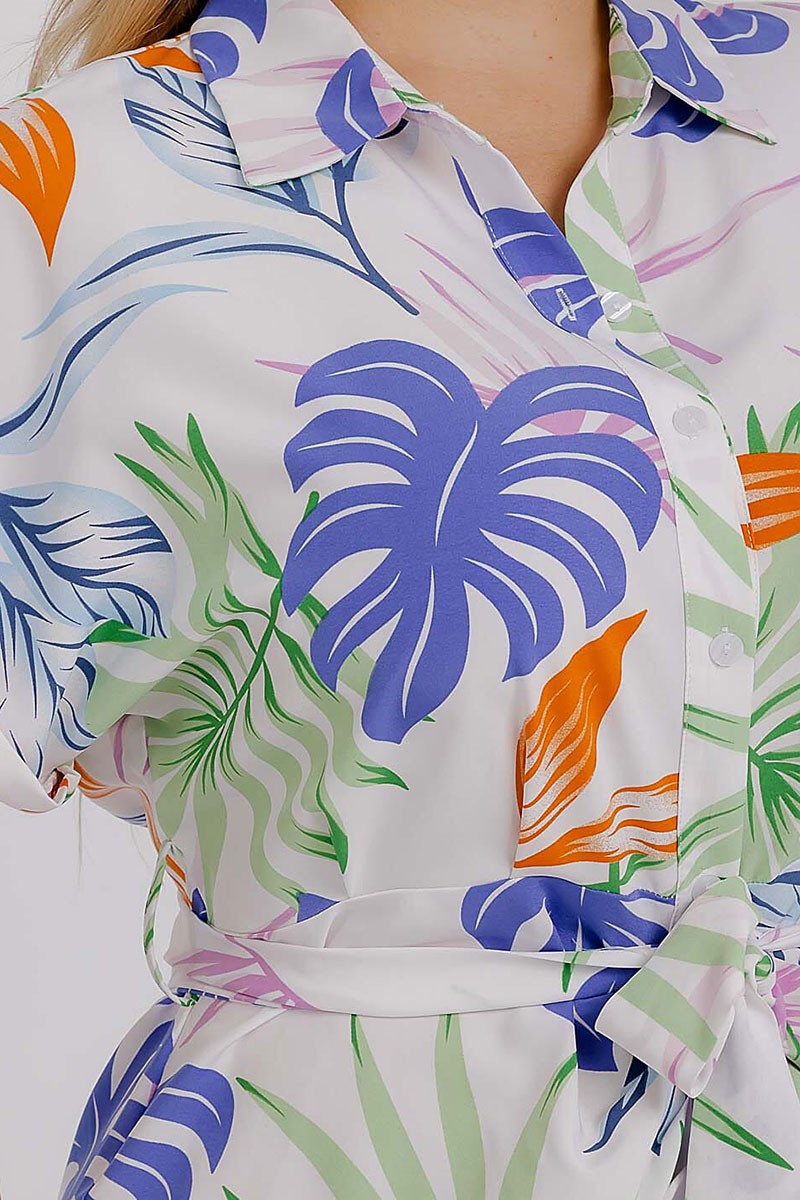 Baley Buttoned Midi Dress || Palm White