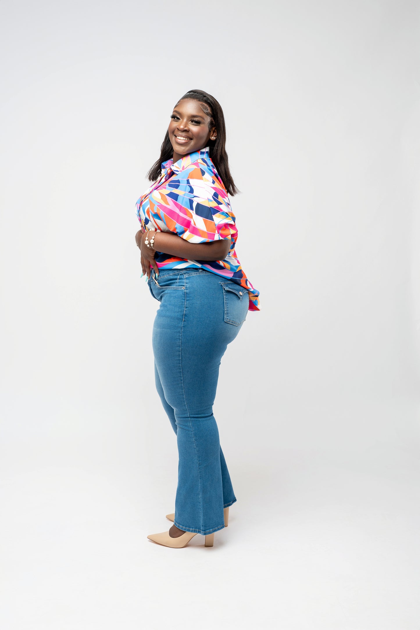 Kaleidoscope Flow Button-Up Blouse