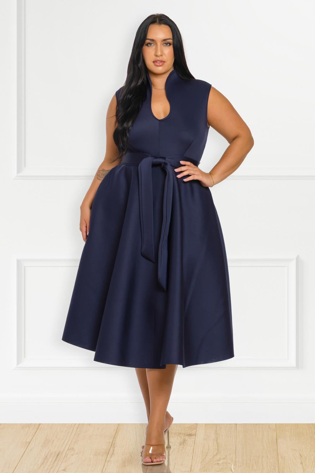 midi dress definition Pure Grace Midi Dress || Navy – Curvy Definition Plus