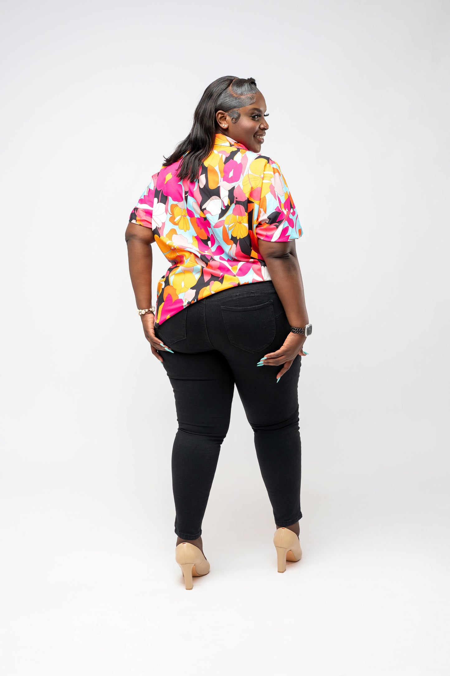 Tropical Bloom Button-Up Blouse