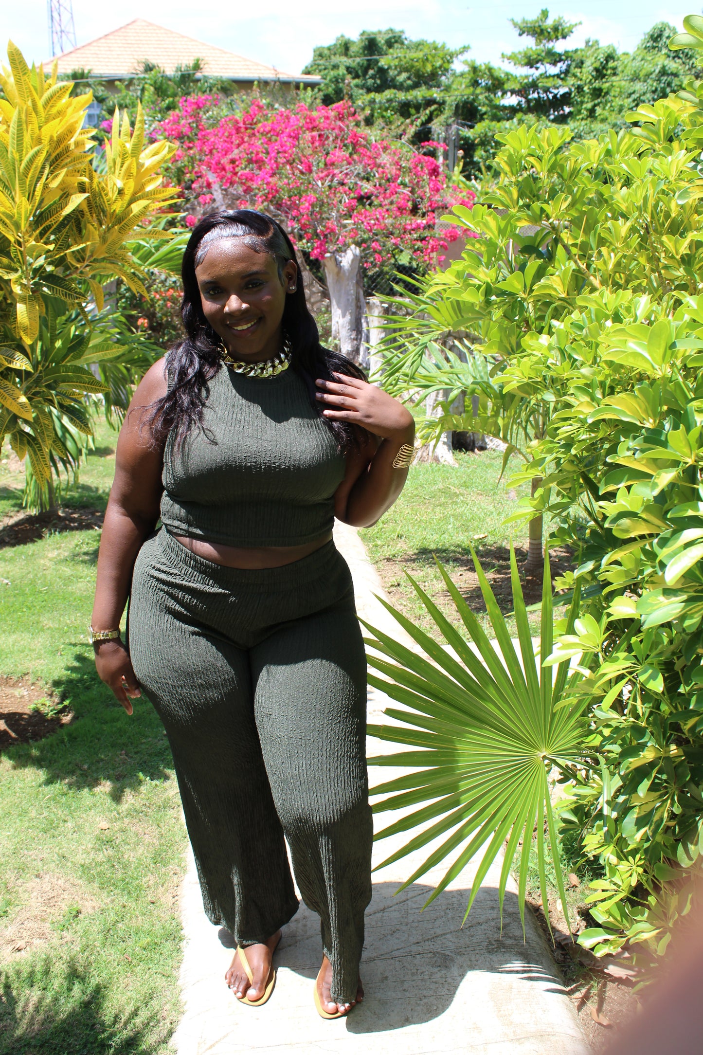 Tropical Tempo Pants Set || Olive