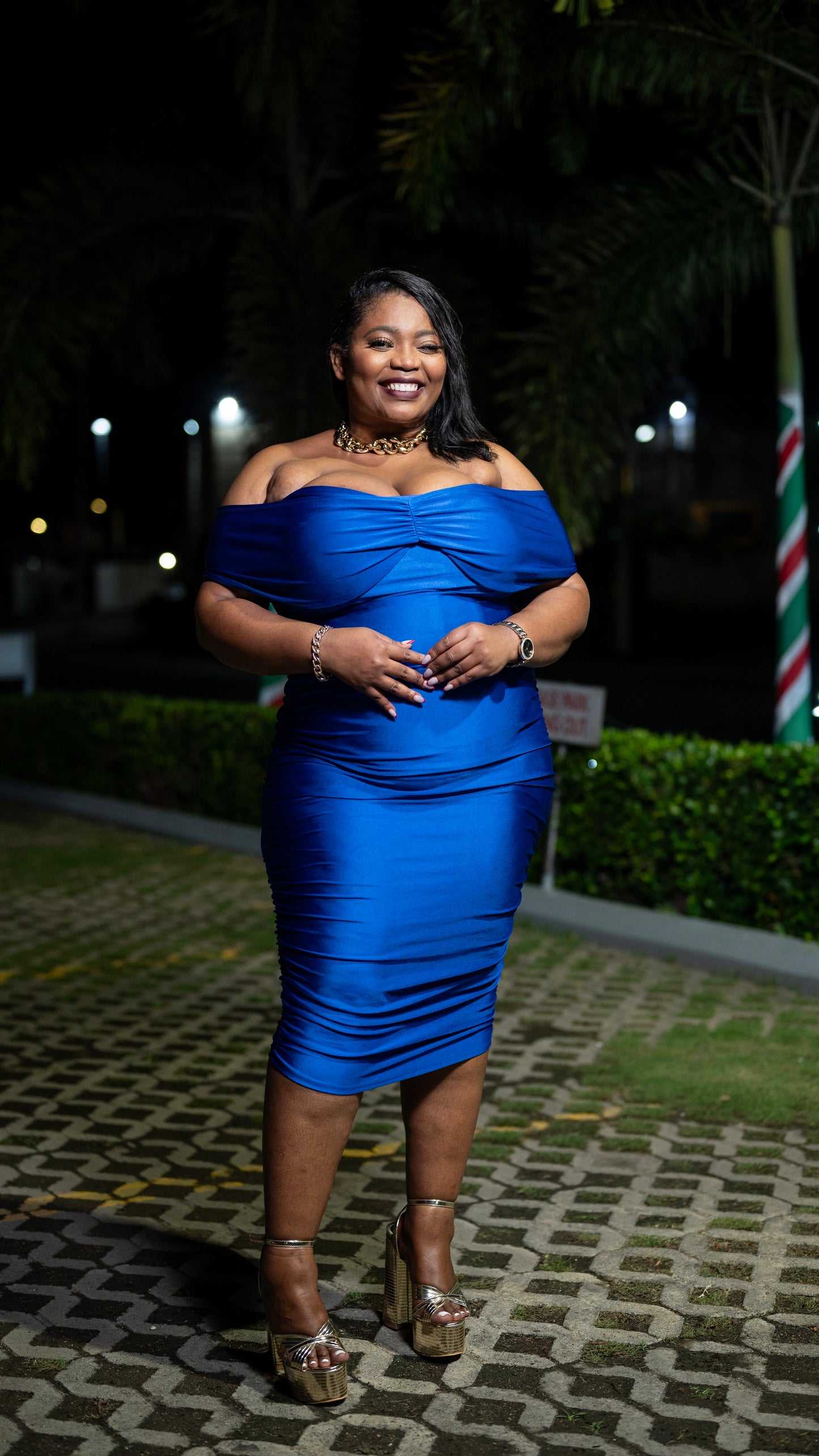 DREN OFF SHOULDER DRAPED DRESS || ROYAL BLUE