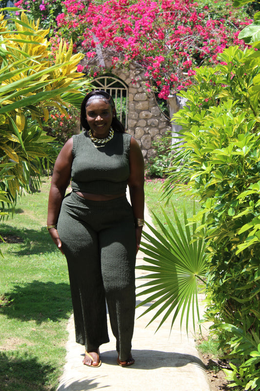 Tropical Tempo Pants Set || Olive
