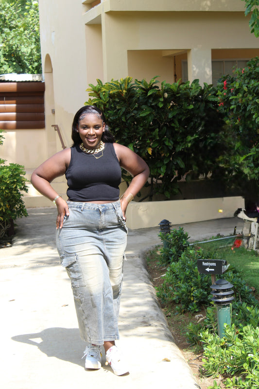 Curve Cargo Denim Skirt