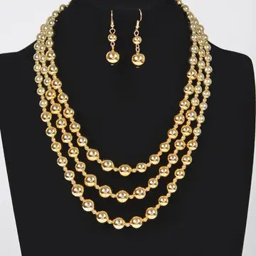 Cherry Ball Necklace Set || Gold