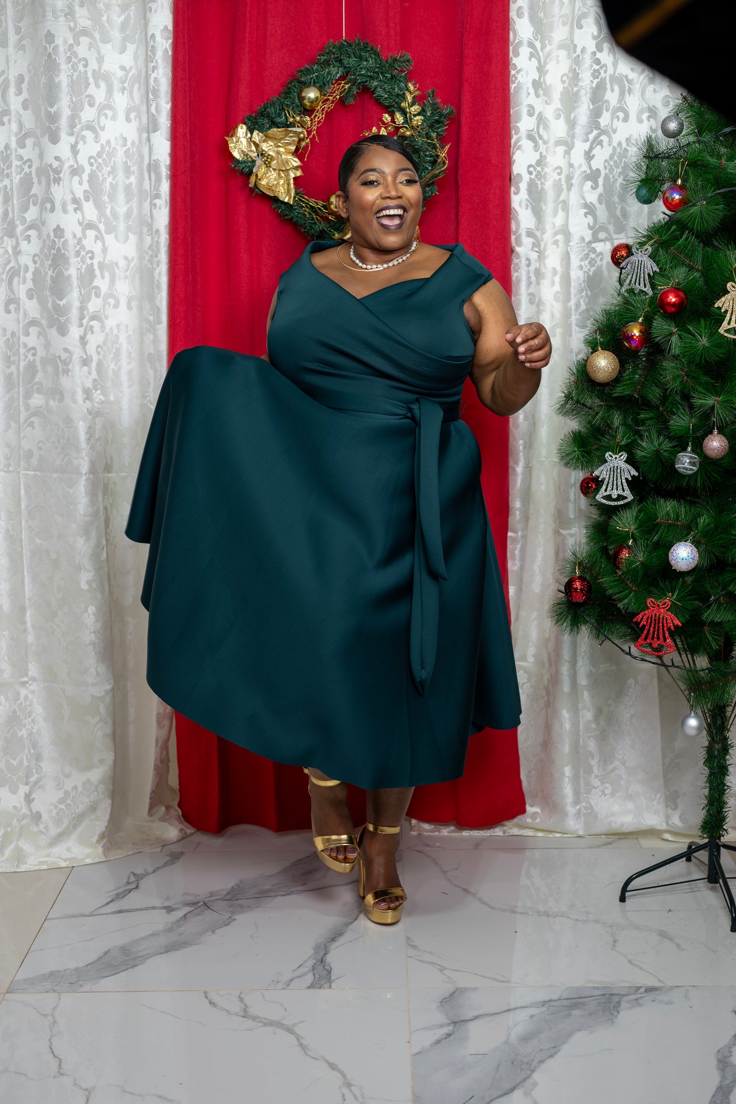 Pure Celest Flare Dress || Hunter Green