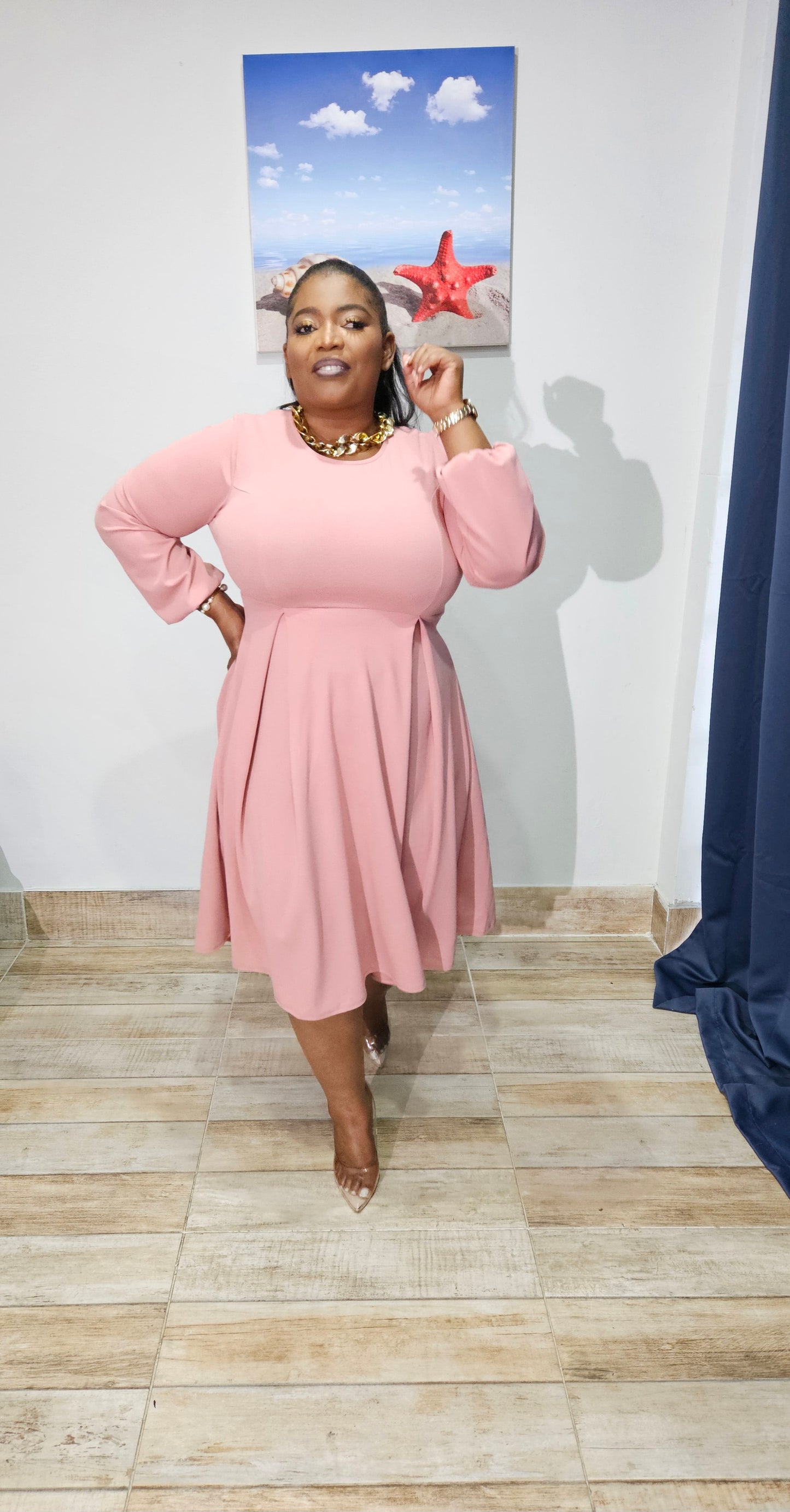 Regal Essence Midi Dress || Blush