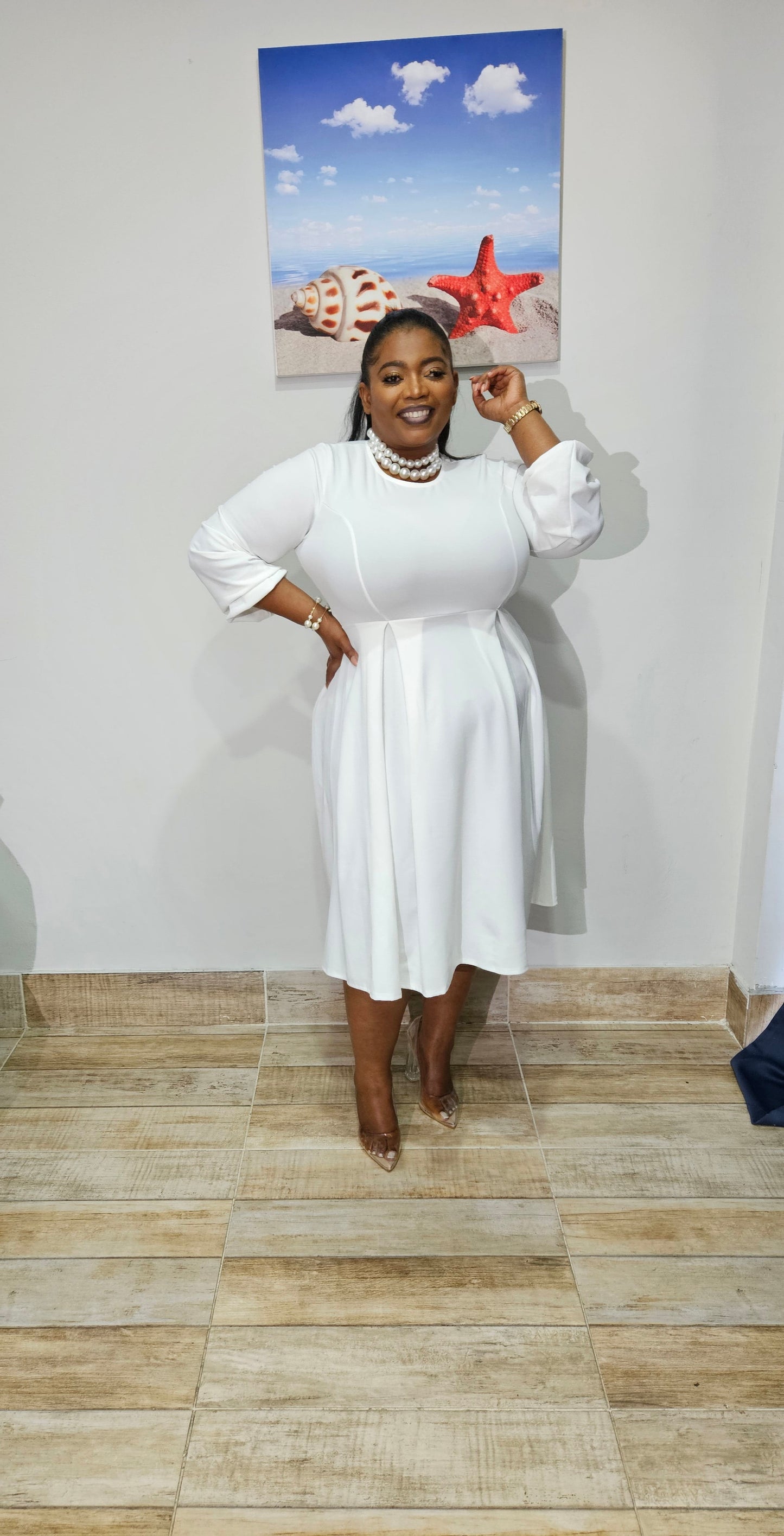 Regal Essence Midi Dress || White