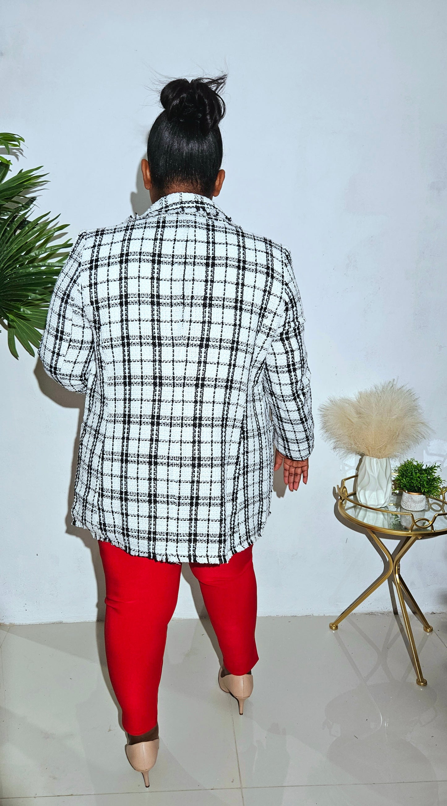 Pocketed Tweed Luxe Blazer || Black & White