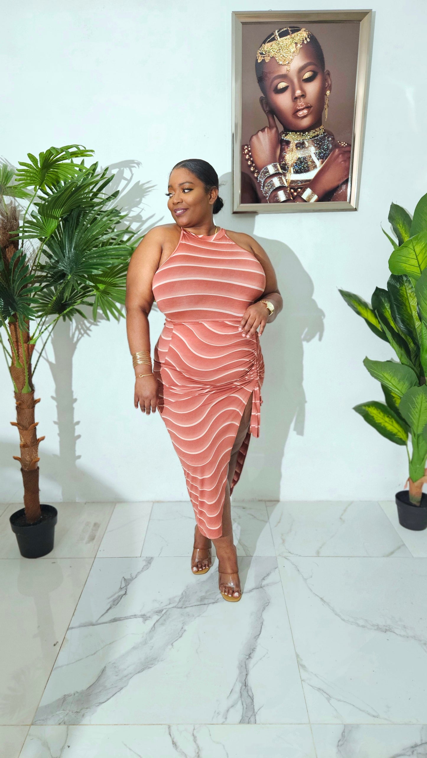 Blush Waves Ruched Skirt Set
