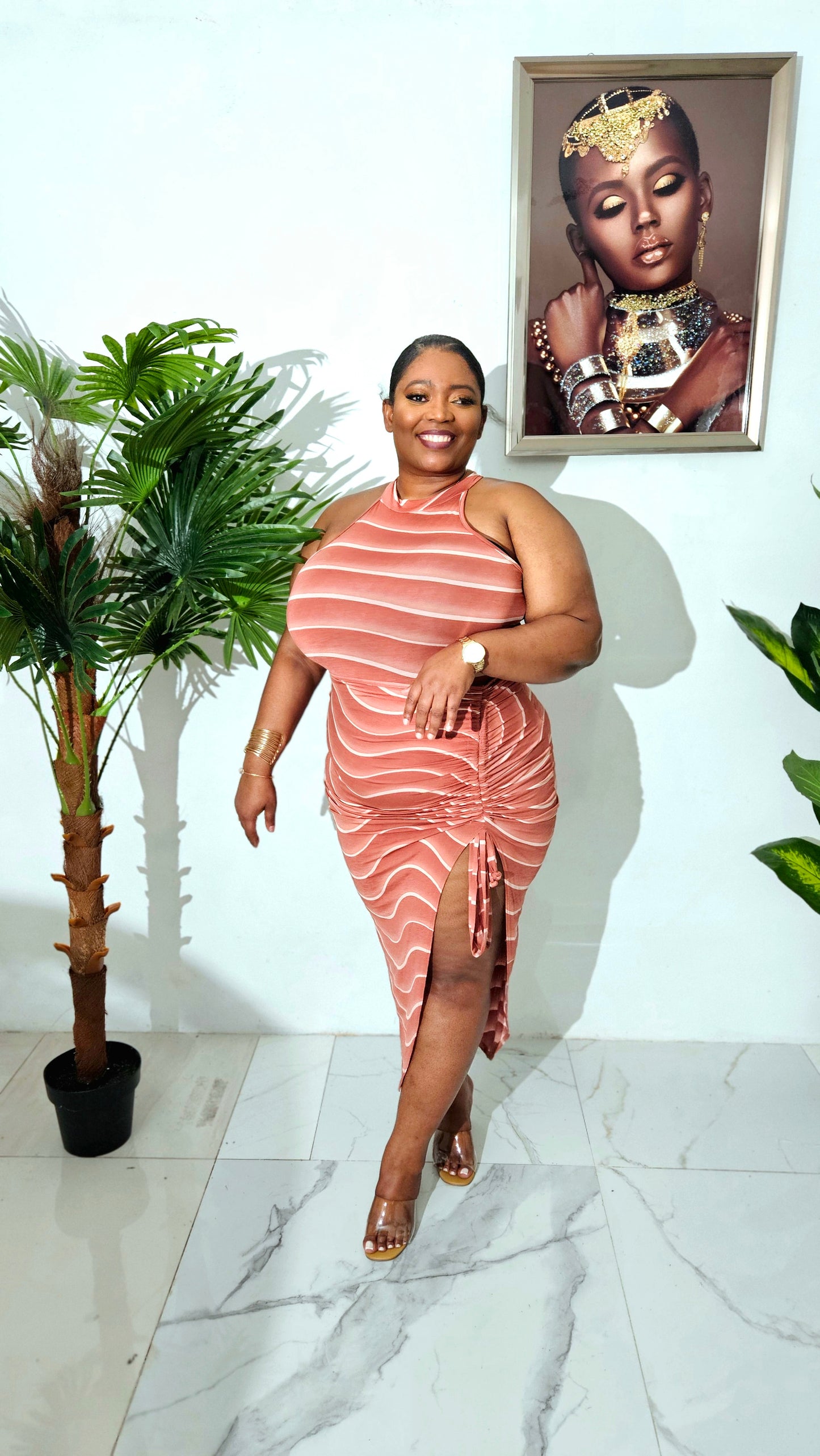 Blush Waves Ruched Skirt Set