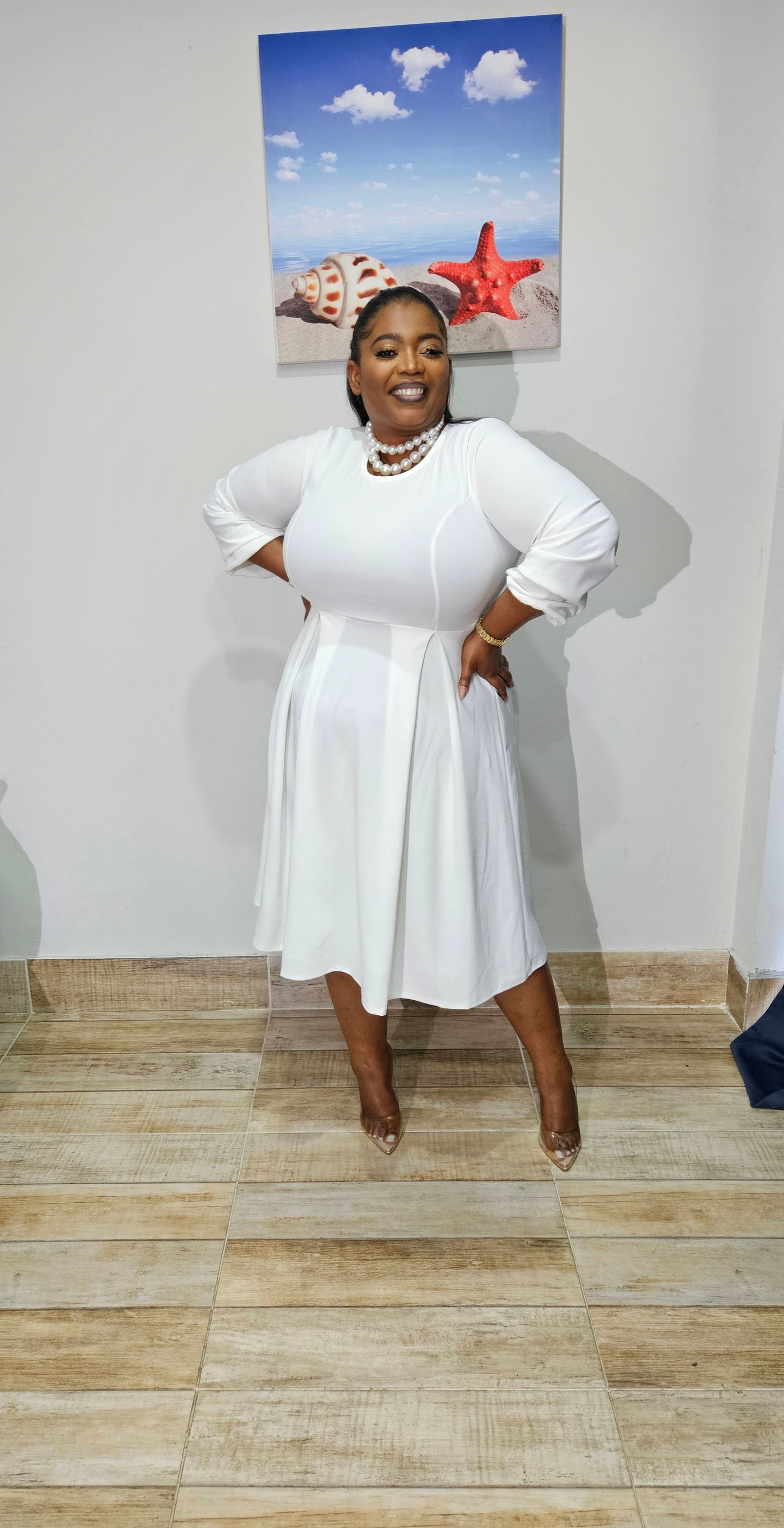 Regal Essence Midi Dress || White