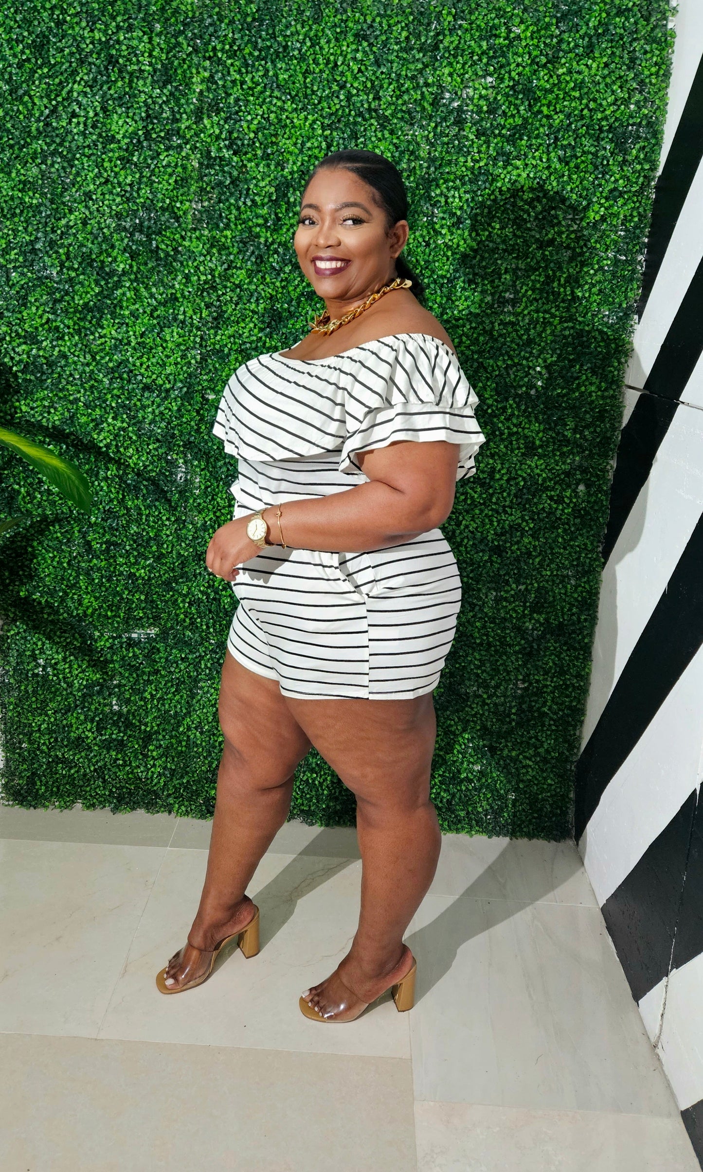 Coastal Cutie Romper|| White Stripes