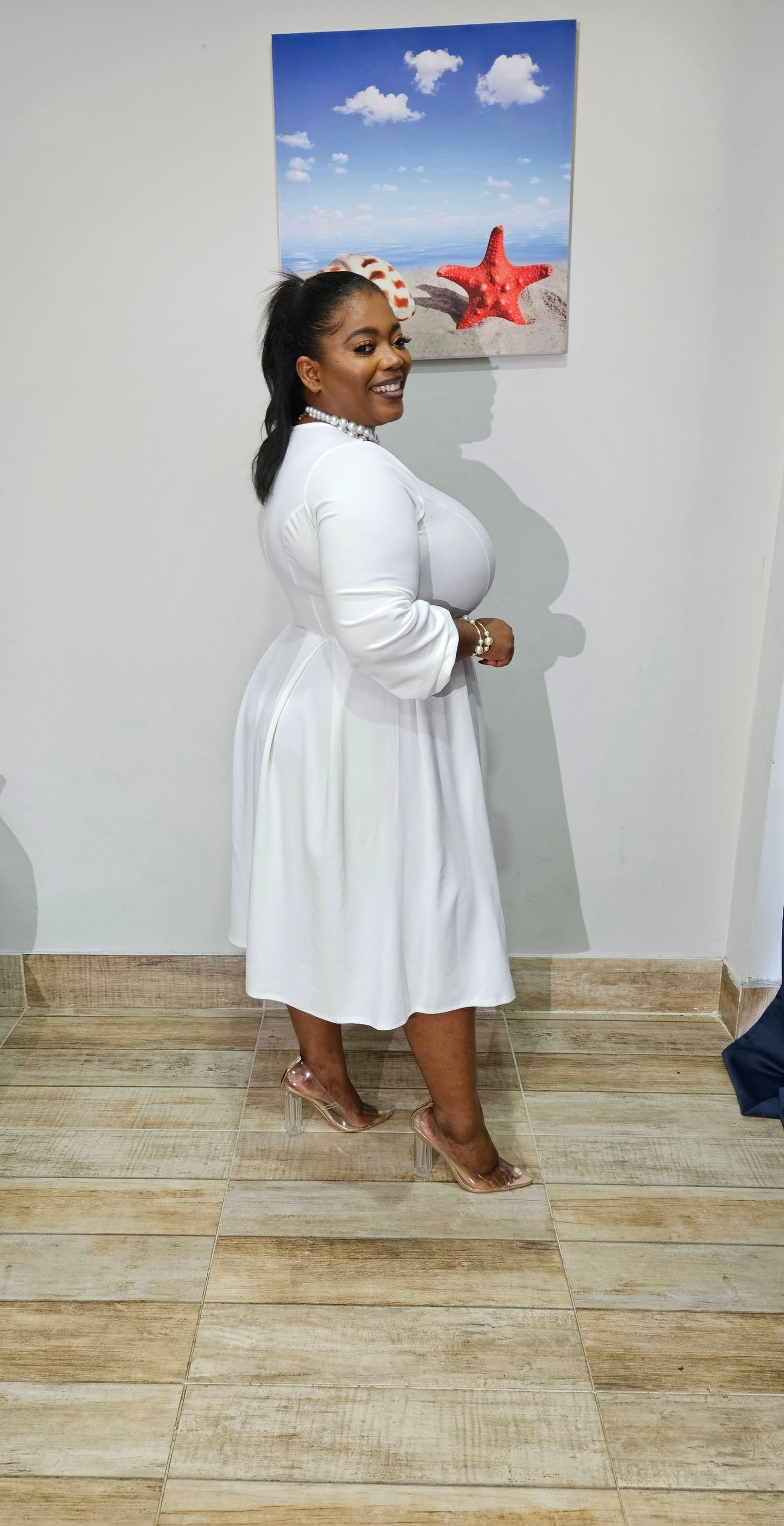 Regal Essence Midi Dress || White