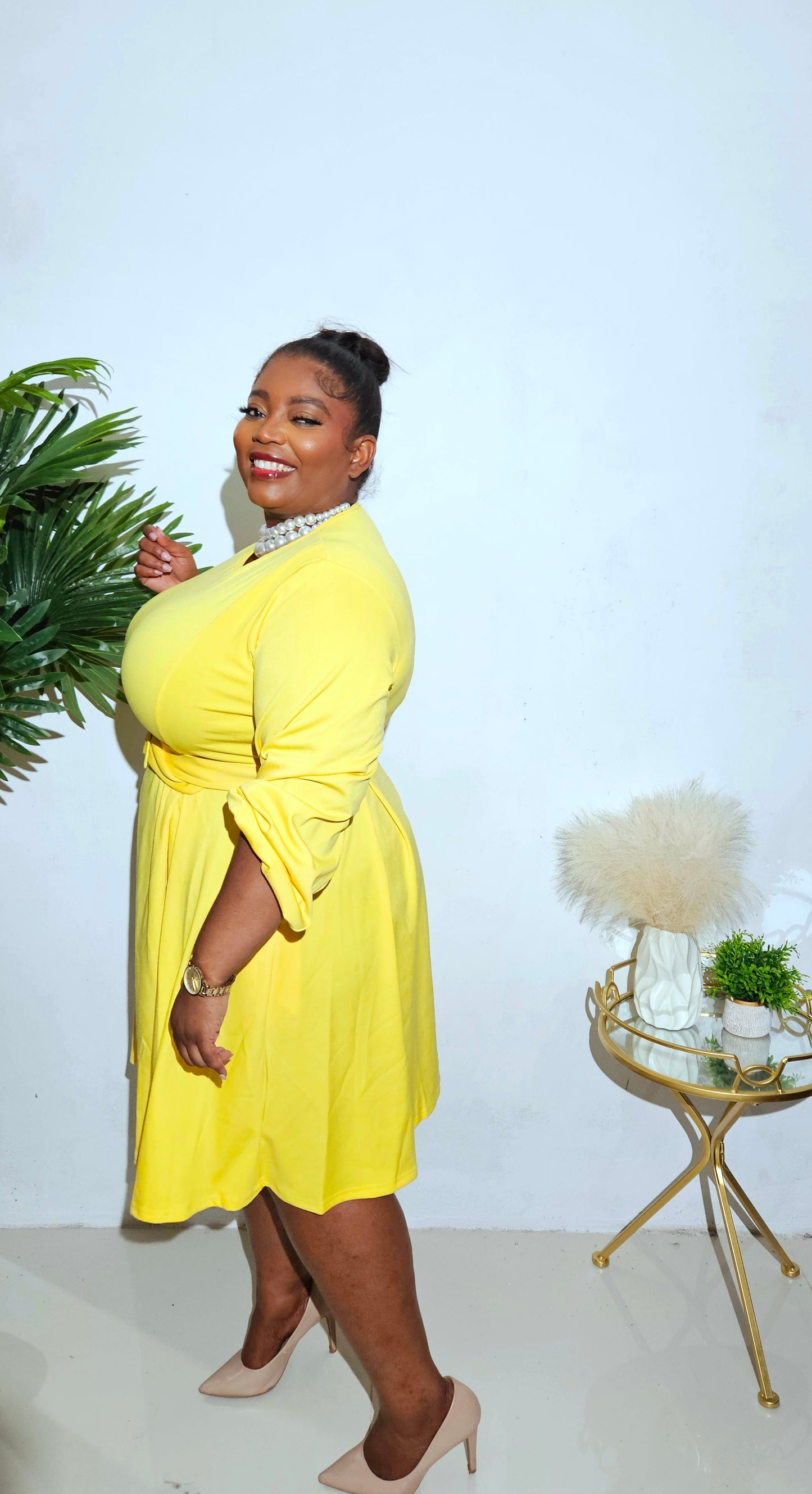 Belted Flare Dress || Yellow