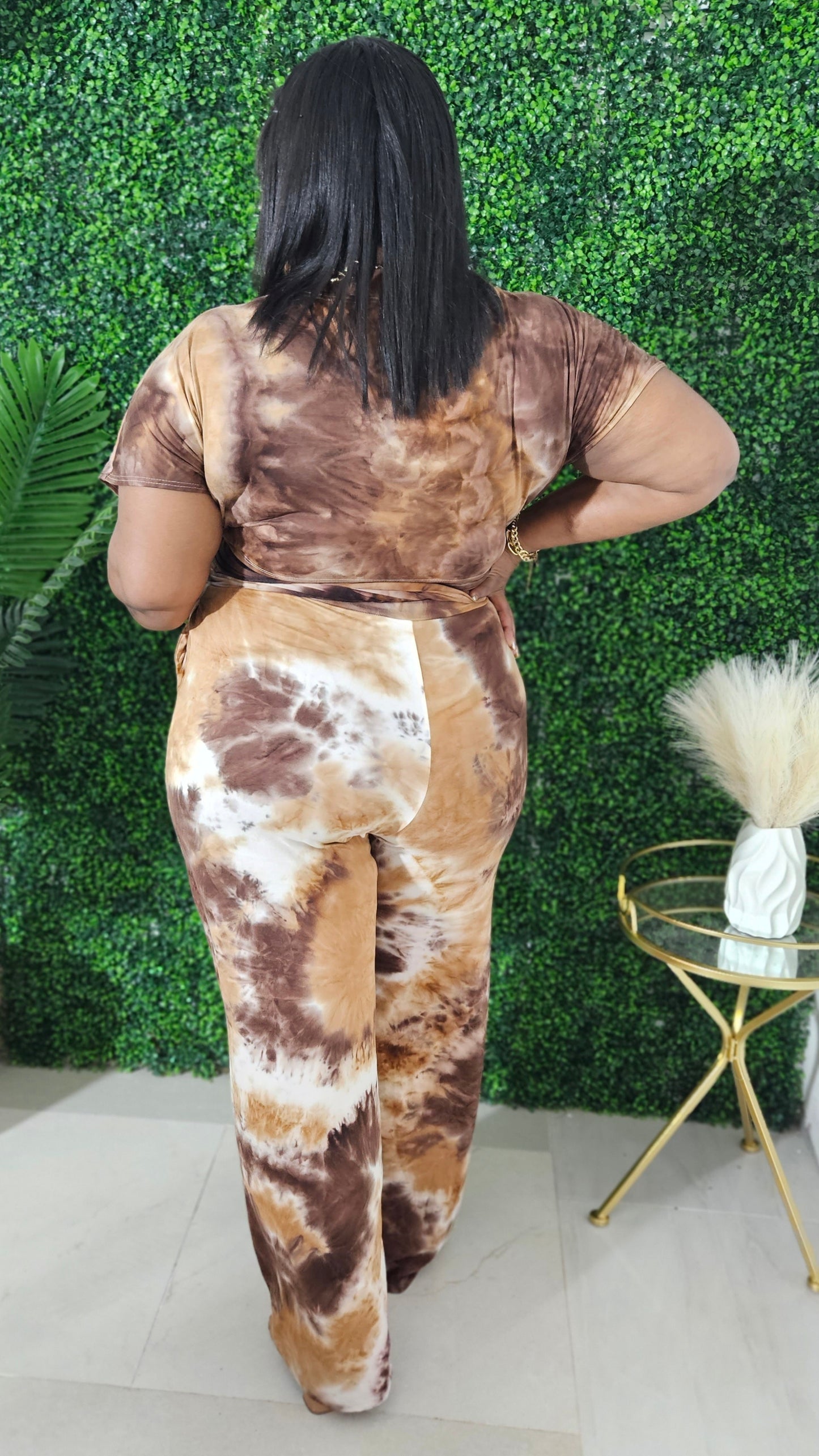 Tye Dye Palazzo Pants Set || Brown