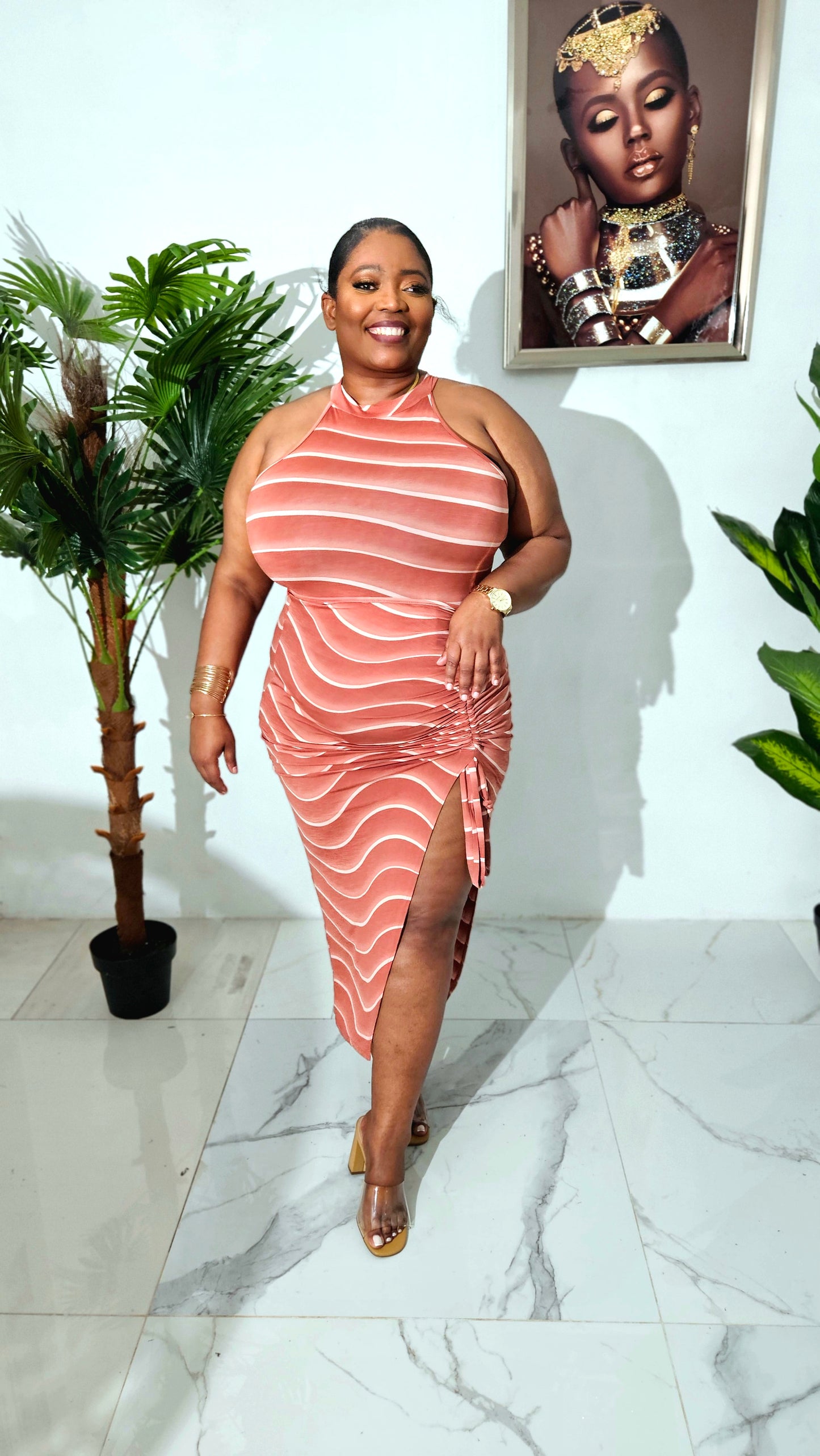 Blush Waves Ruched Skirt Set