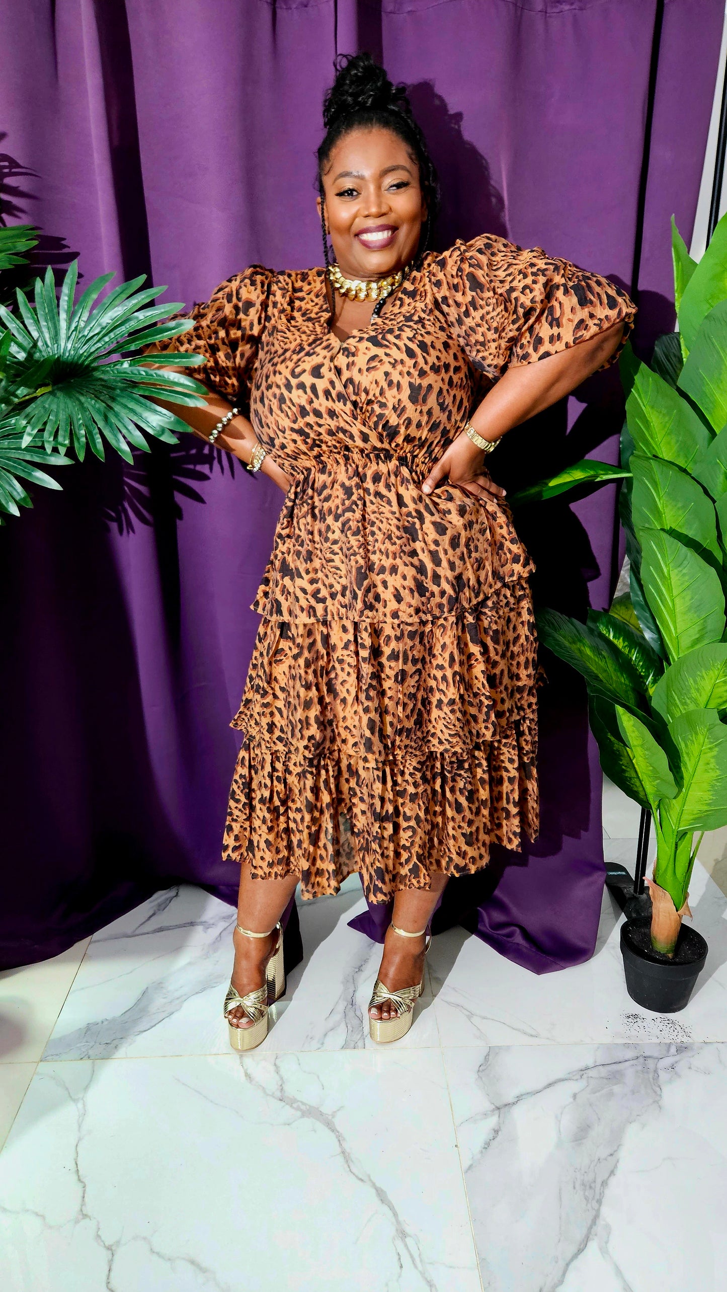 Judi Leopard Print Tiered Ruffle Dress