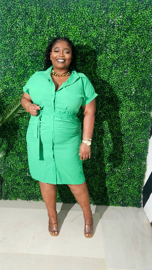 Baley Buttoned Midi Dress || Green Tea