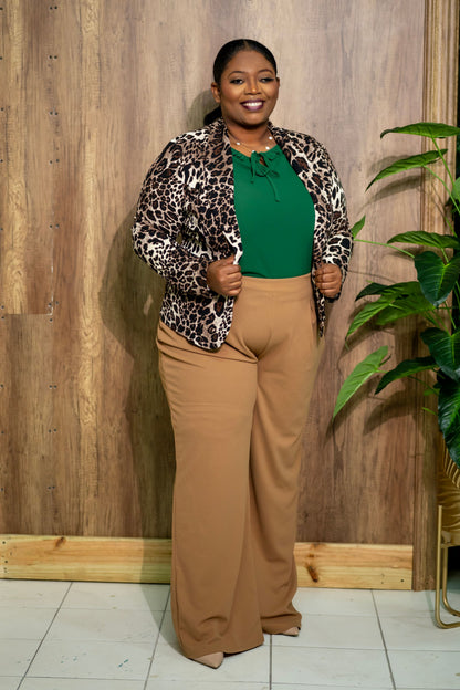 Leopard Print Open Blazer || Taupe