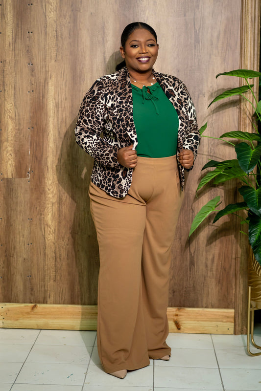 Leopard Print Open Blazer || Taupe