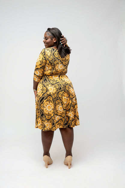 Venisia Allure Wrap Dress || Yellow Tribal Print