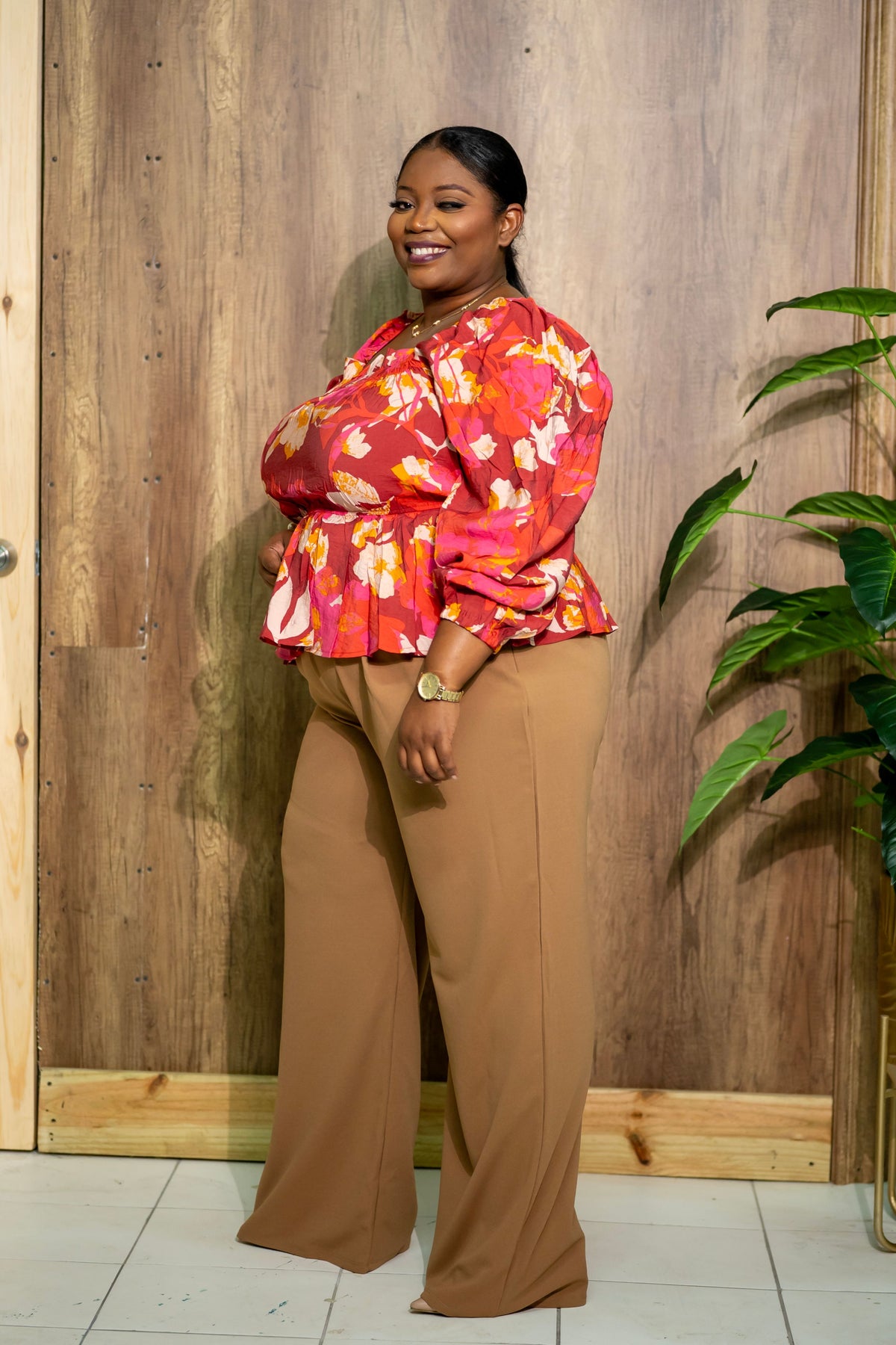 Rust Floral Smock Blouse