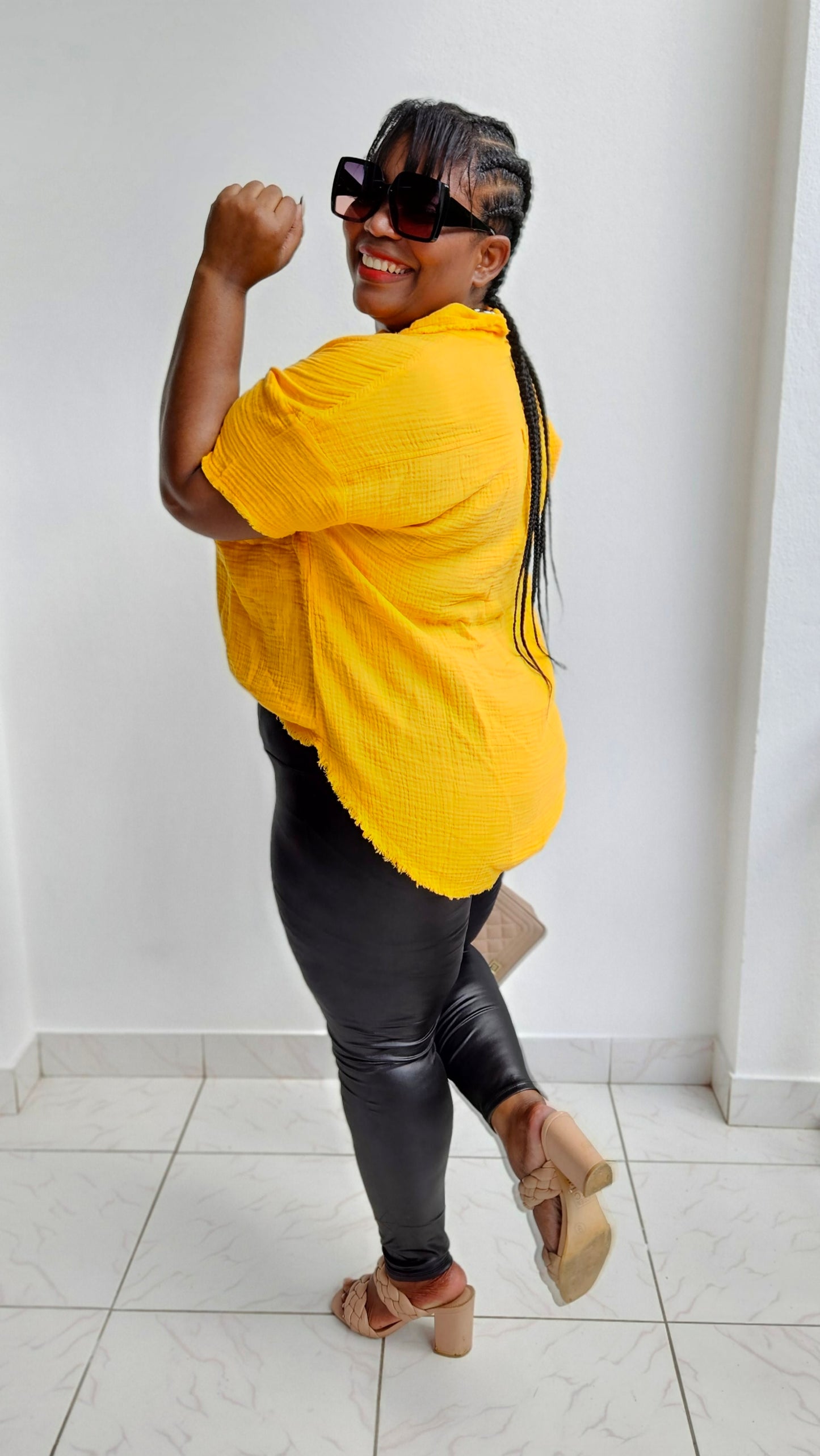 Softee Button Front Top || Yellow Gold