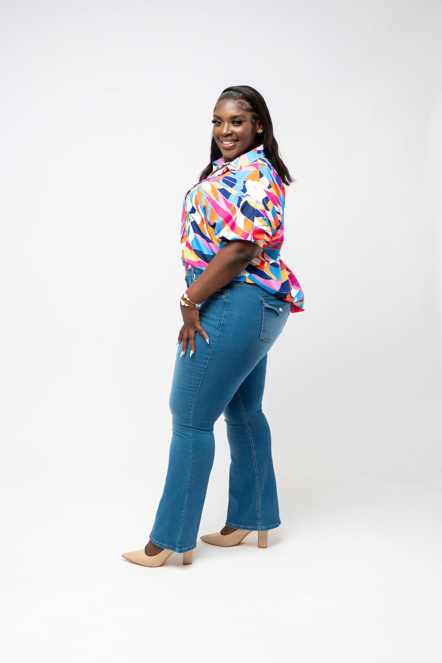 Kaleidoscope Flow Button-Up Blouse