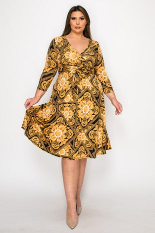 Venisia Allure Wrap Dress || Yellow Tribal Print