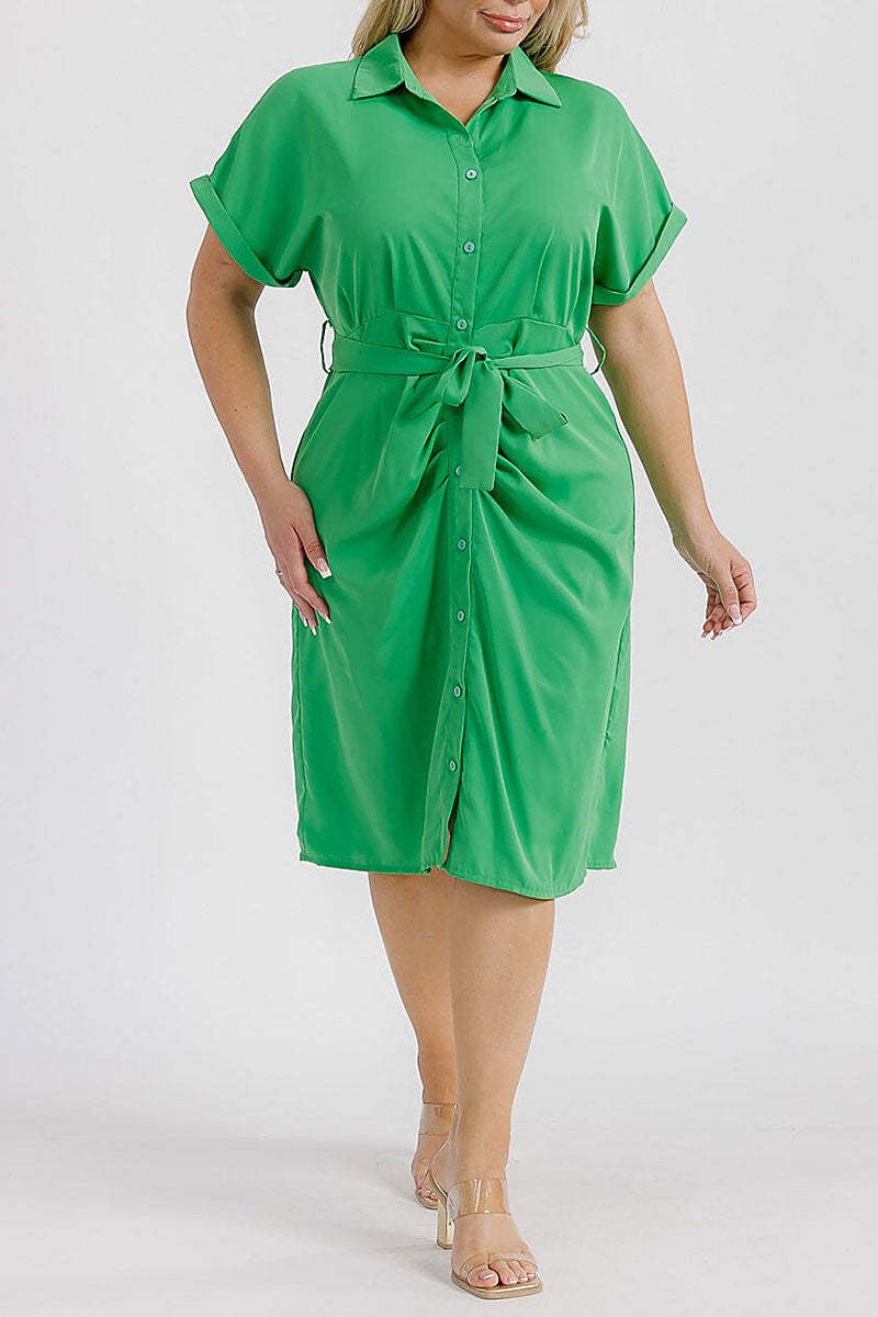 Baley Buttoned Midi Dress || Green Tea