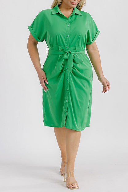 Baley Buttoned Midi Dress || Green Tea