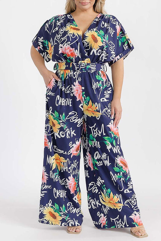 Graffiti Garden Jumpsuit || Navy