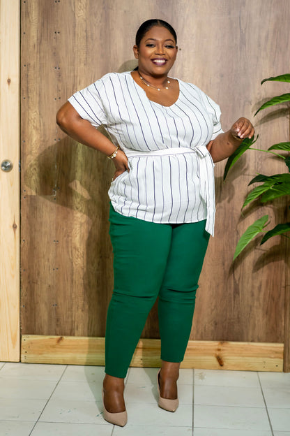 Striped Ribbon Tie Top || White & Black