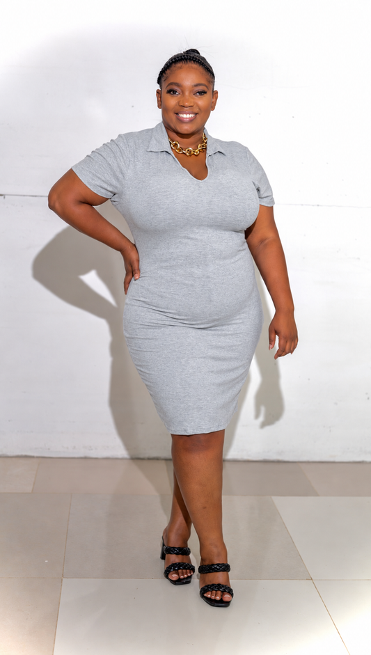 Johnny Collar Ribbed Dress || Heather Gray