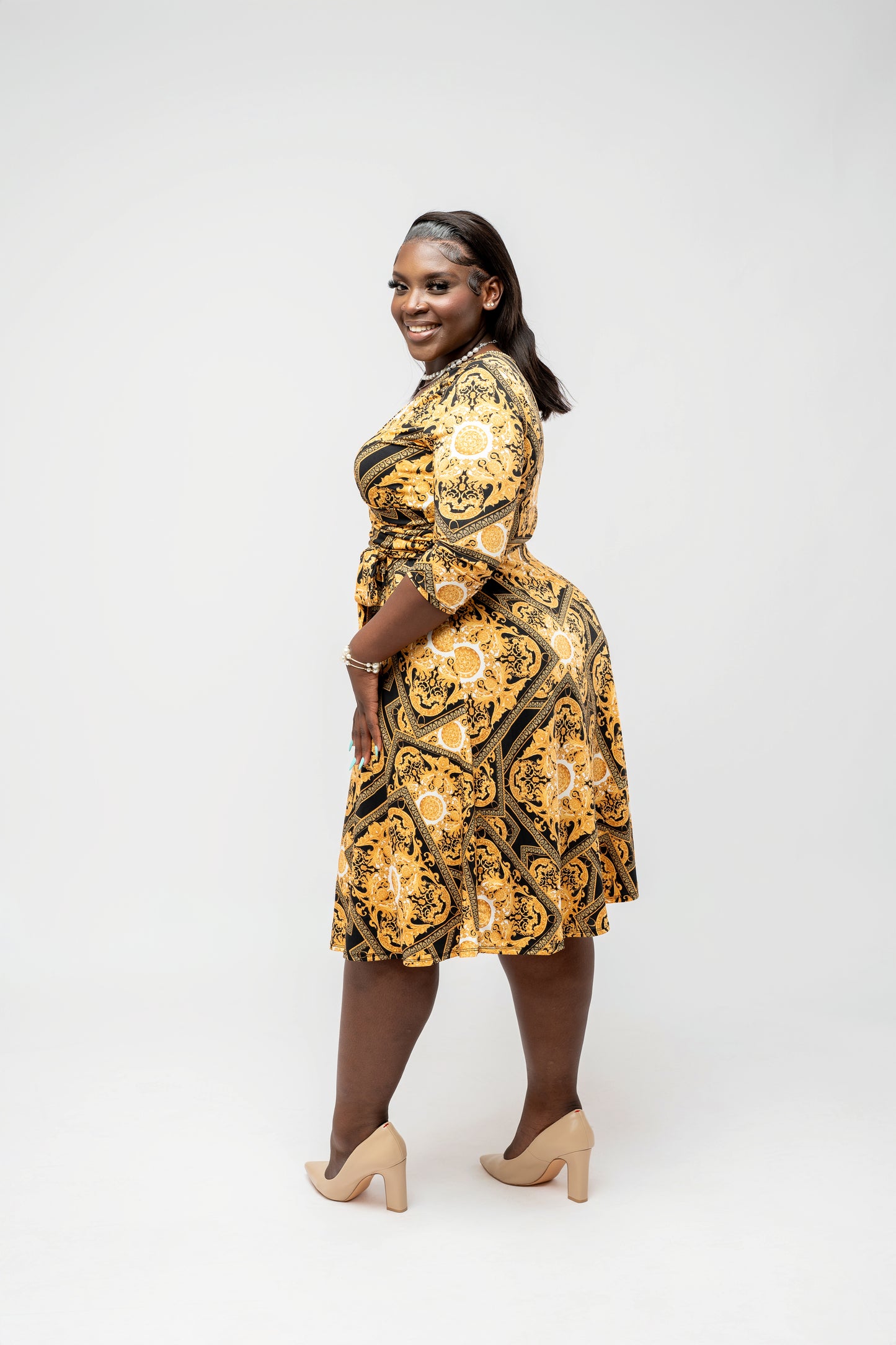 Venisia Allure Wrap Dress || Yellow Tribal Print