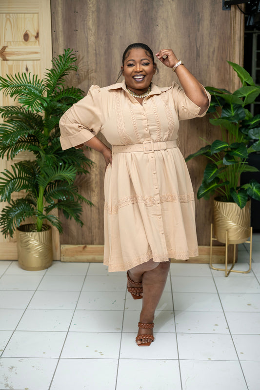 The Sunday Best Belted Dress || Beige