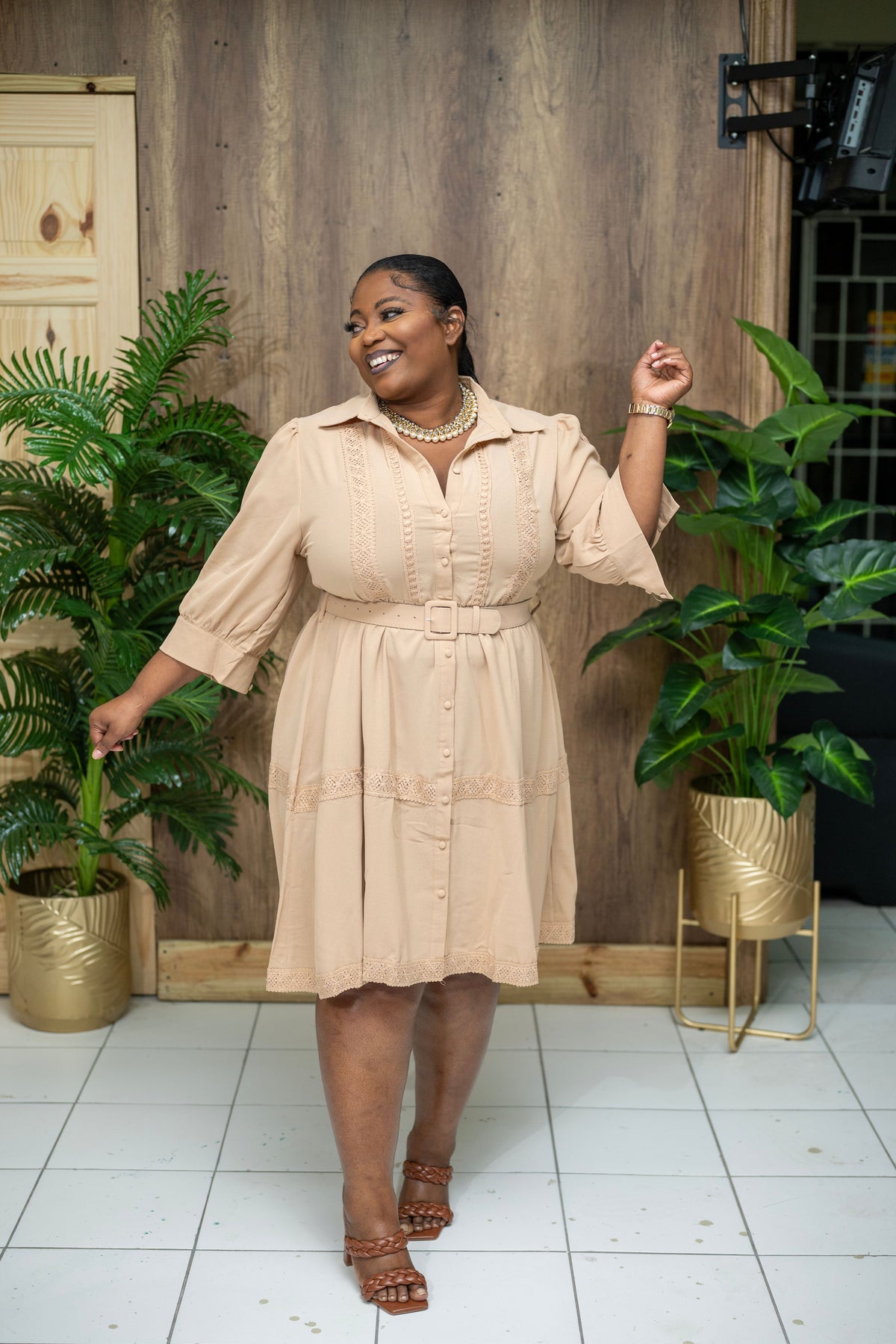 The Sunday Best Belted Dress || Beige