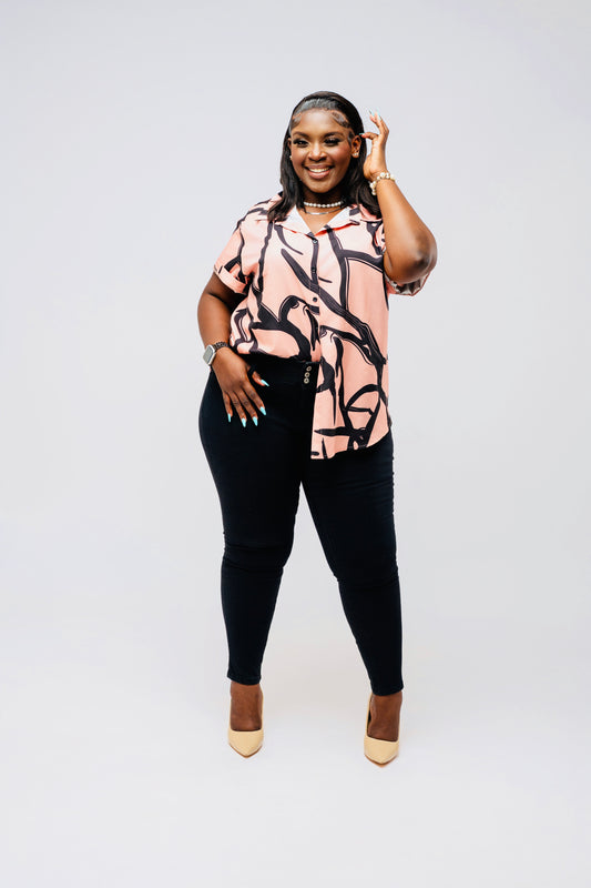 Bold Strokes Button-Up Blouse || Peachy Pink