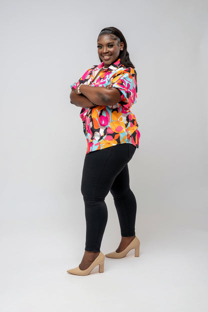 Tropical Bloom Button-Up Blouse