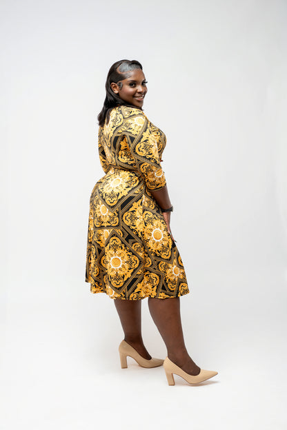Venisia Allure Wrap Dress || Yellow Tribal Print