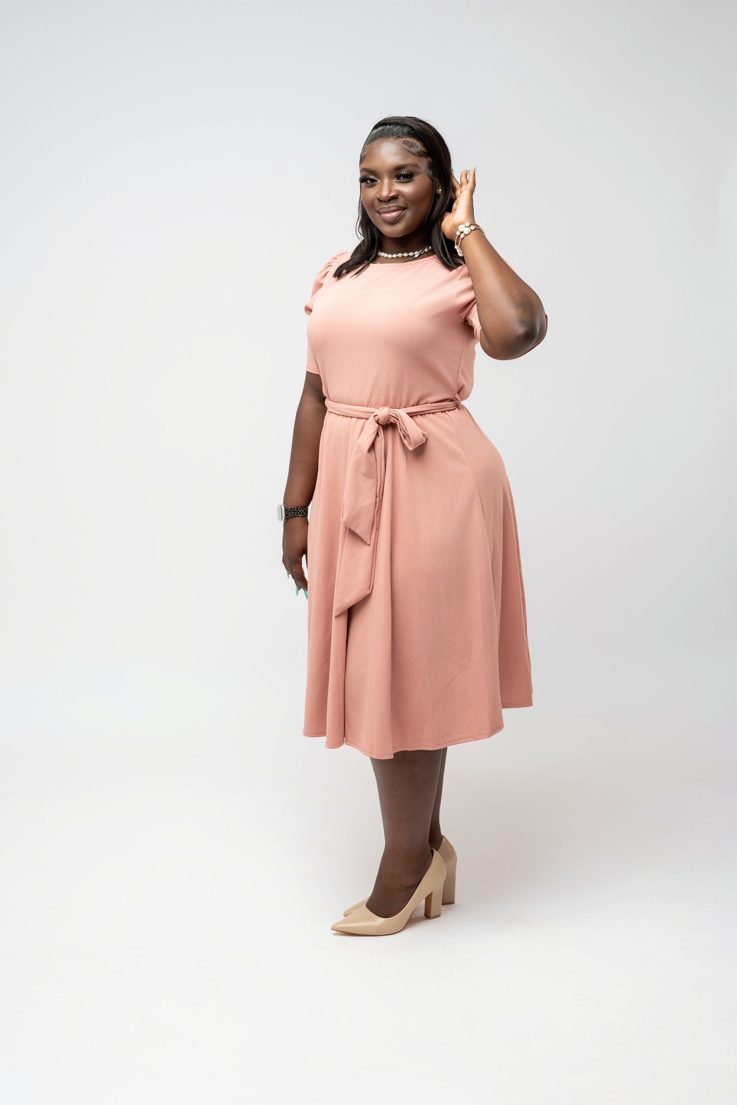 Amina Essence Midi Dress || Blush