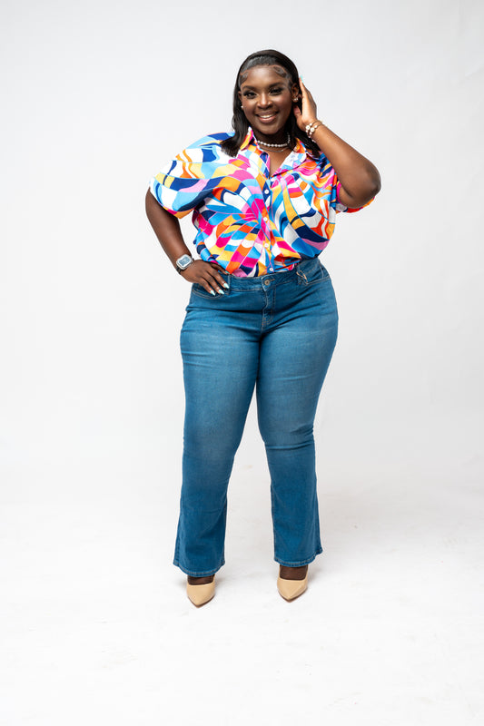 Kaleidoscope Flow Button-Up Blouse