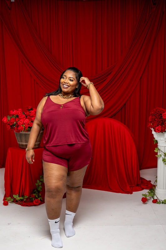 Ella Camisole Short Pajama Set || Burgundy