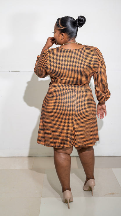 Layla Flare Plaid Dress || Rust
