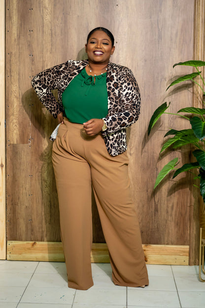 Leopard Print Open Blazer || Taupe