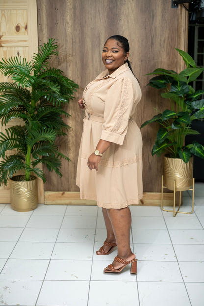 The Sunday Best Belted Dress || Beige