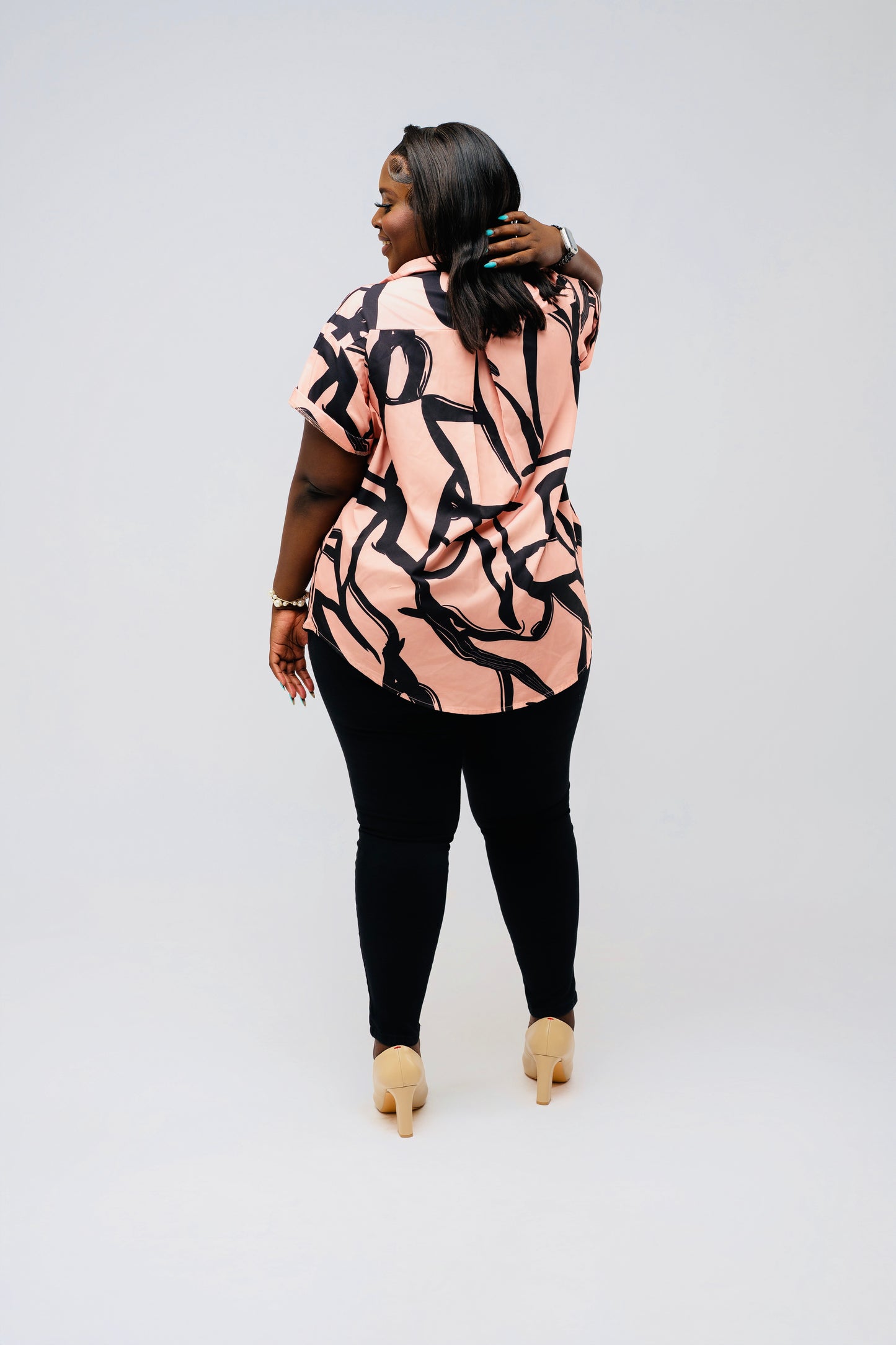 Bold Strokes Button-Up Blouse || Peachy Pink