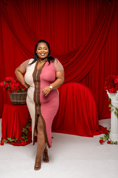 Colorblock Zipper Midi Dress