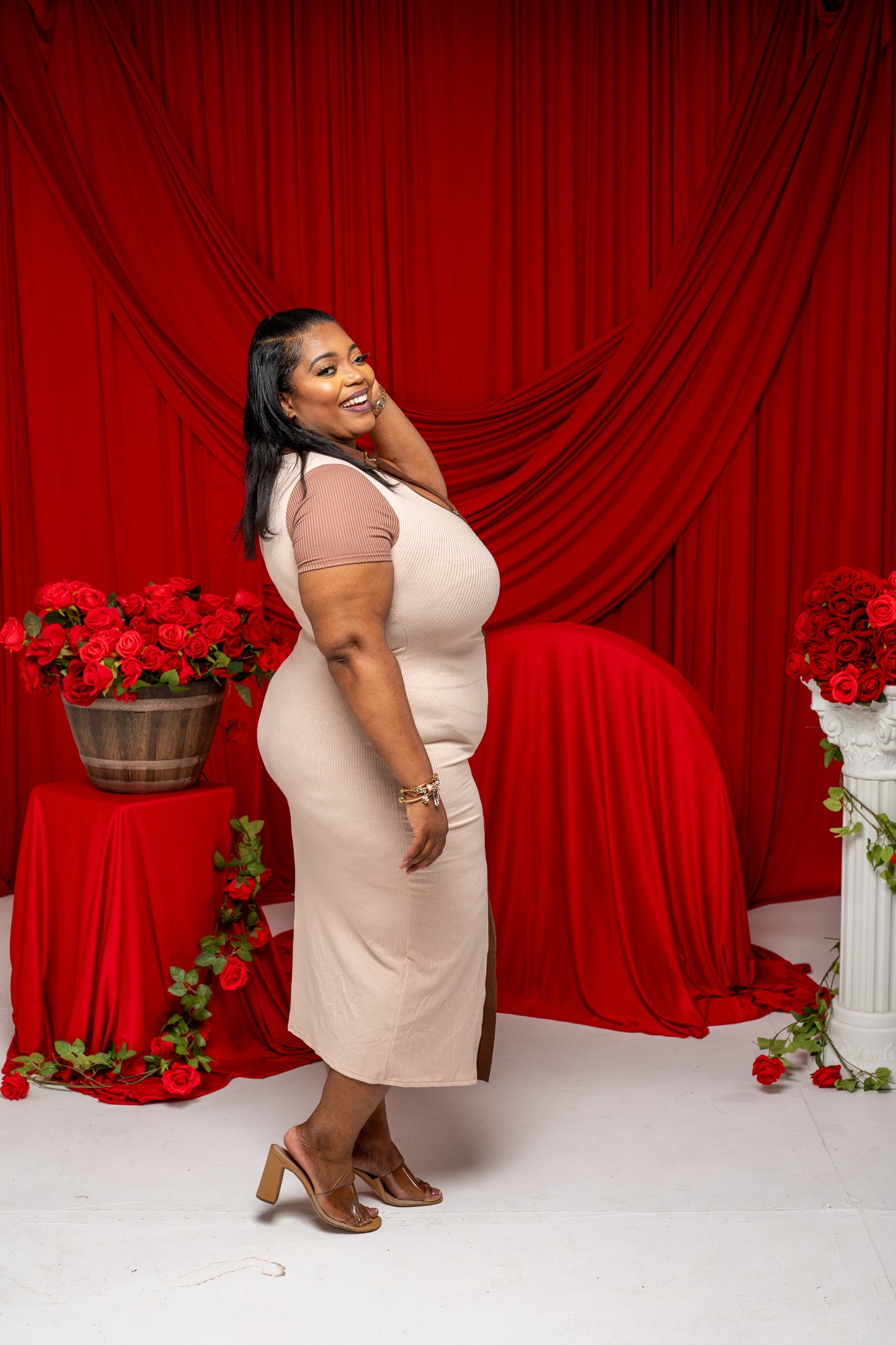 Colorblock Zipper Midi Dress